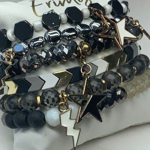 EUC Erimish Rock Star Stack 6 stretch bracelets lightening & star charms